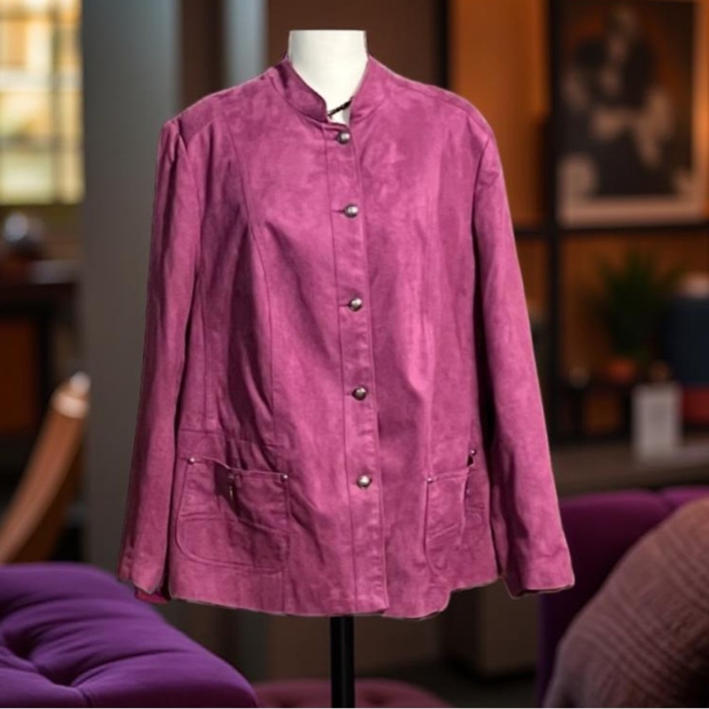Tanjay  Fuchsia  faux suede button up relaxed fit pointed collar Jacket / Blaze